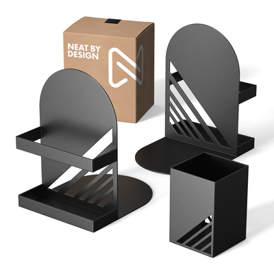 'Iron Arch' Black Bookend Set with Matching Storage Cup